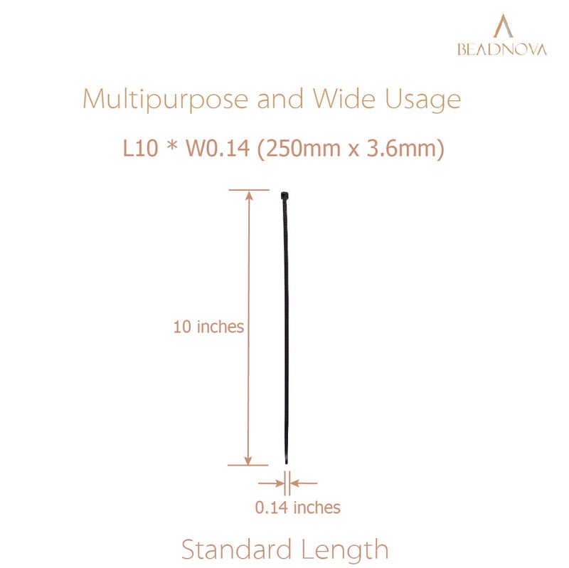 BEADNOVA Cable Tie Wraps Zip Ties Heavy Duty for Cables and Cords(10 Inch, Black, 100pcs) - Image 3